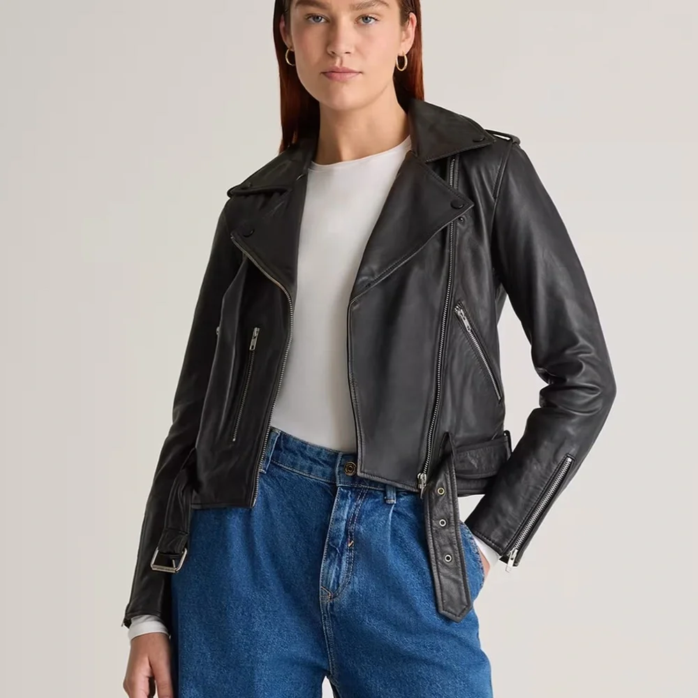 QUINCE 100% leather Black Leather Biker Jacket - Picture 6 of 7